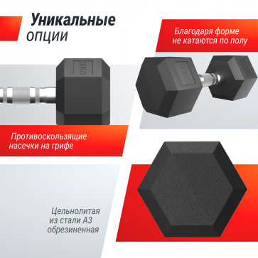 Гантель гексагональная UNIX Fit обрезиненная 12,5 кг - 4